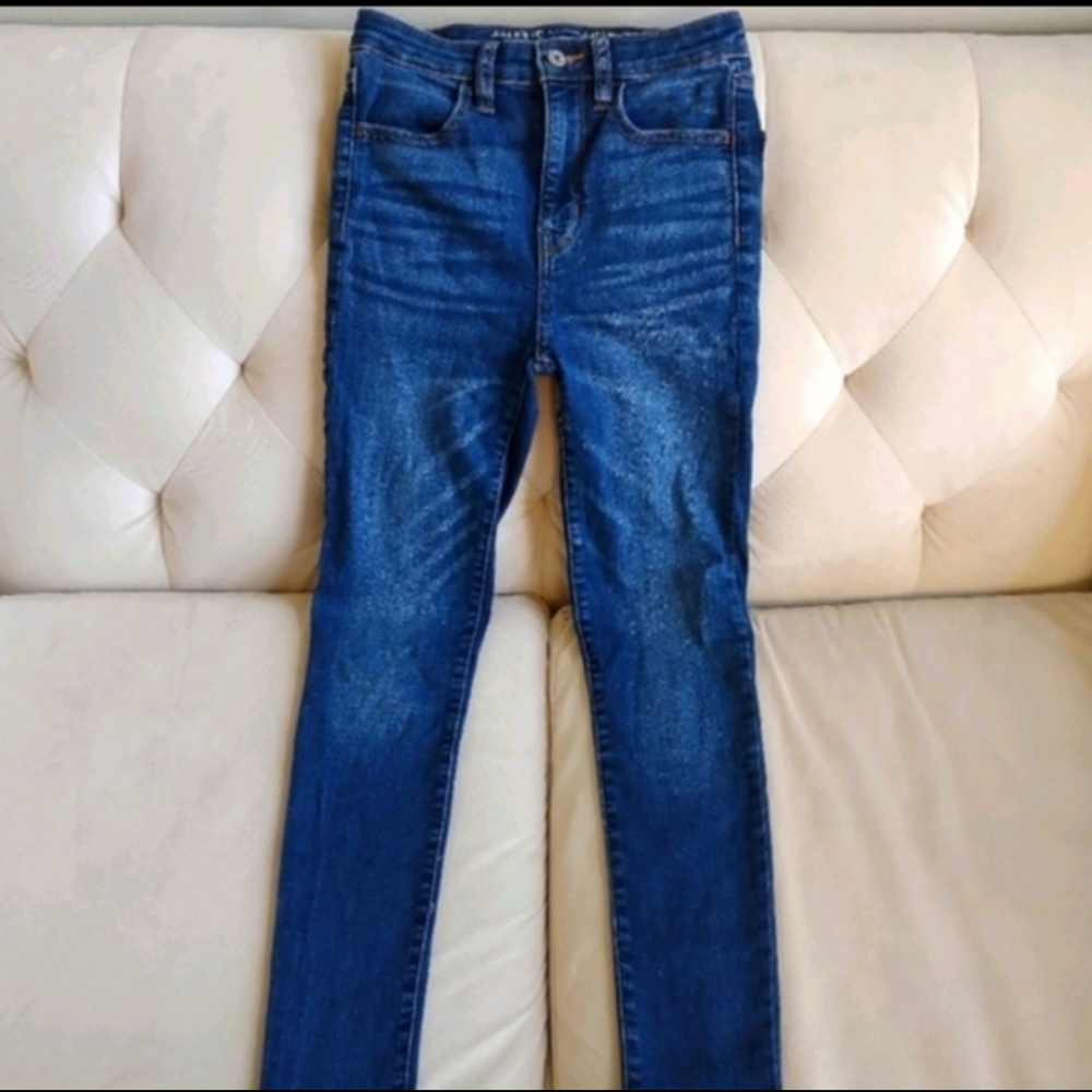 American Eagle Super Hi-Rise Crop Jegging Size 2 Denim Skinny Jeans AE - Picture 5 of 10